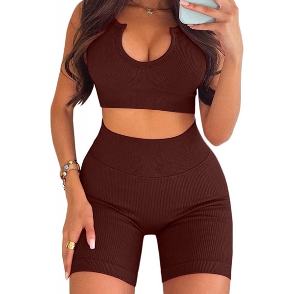 Brown Seamless U-Neck Top and Shorts Yoga Gym Sports Wear