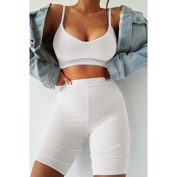 White Two-piece Bra and Leggings Ribbed ...