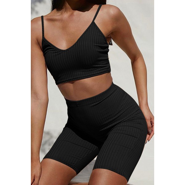 Black Two-piece Bra and Leggings Ribbed ...