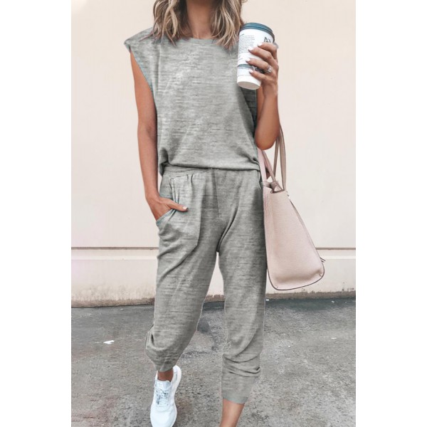 Gray Casual Knitted Sleeveless and Pants...