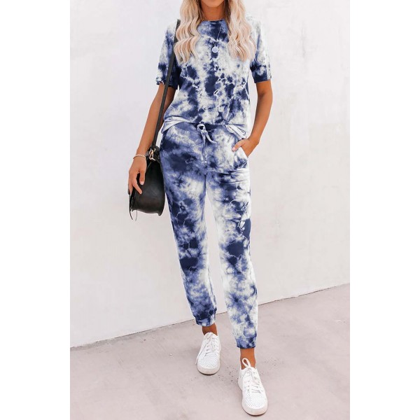 Blue Tie-dye Tee and Sweatpants Sports Wear