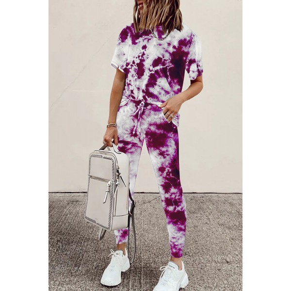 Purple Tie-dye Tee and Sweatpants Sports Wear