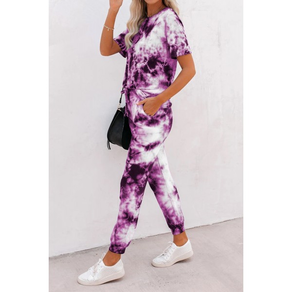 Purple Tie-dye Tee and Sweatpants Sports Wear