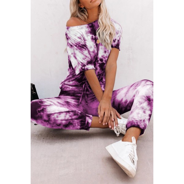 Purple Tie-dye Tee and Sweatpants Sports Wear