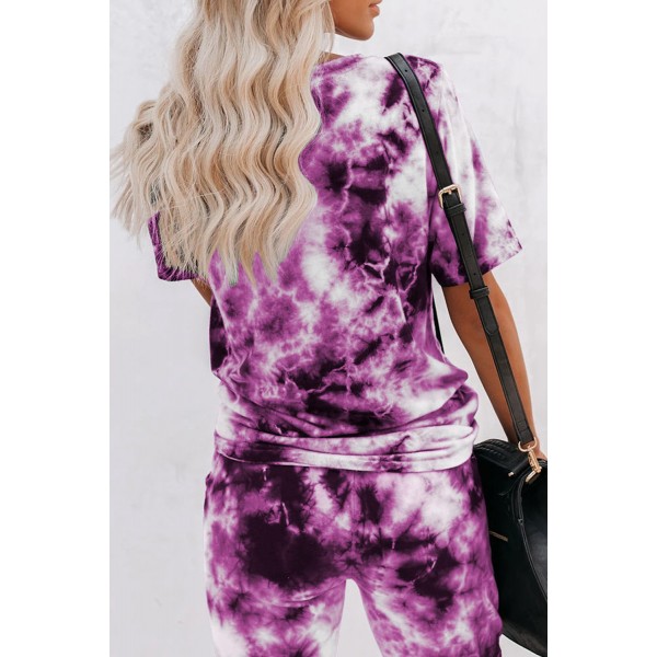 Purple Tie-dye Tee and Sweatpants Sports Wear