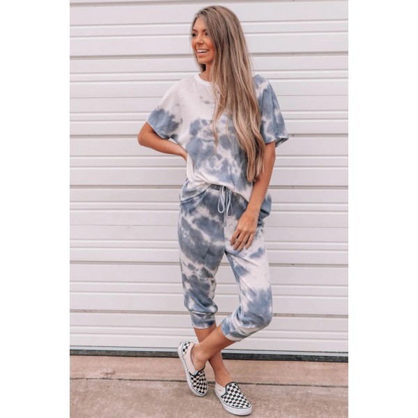 Tie-dyed Short Sleeve Top and Elastic Wa...