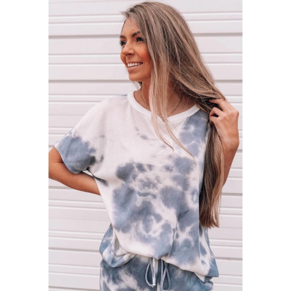 Tie-dyed Short Sleeve Top and Elastic Waist Pants Set