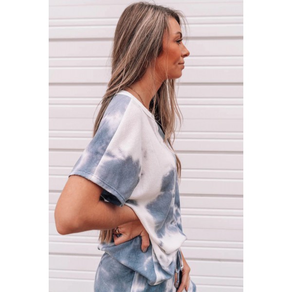 Tie-dyed Short Sleeve Top and Elastic Waist Pants Set