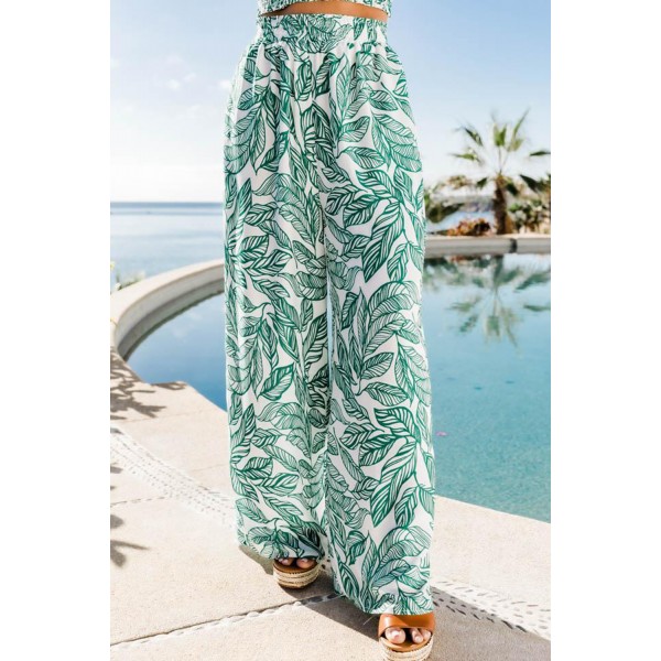 Leaves Print Cami Top Wide Leg Pants Set