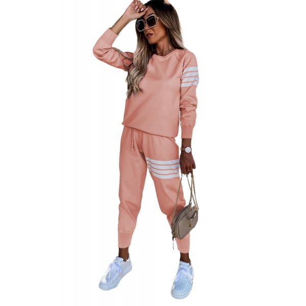 Pink Striped Long Sleeve Top and Sweatpants Set