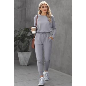 Gray Star Print Two-Piece Set Sports Wea...