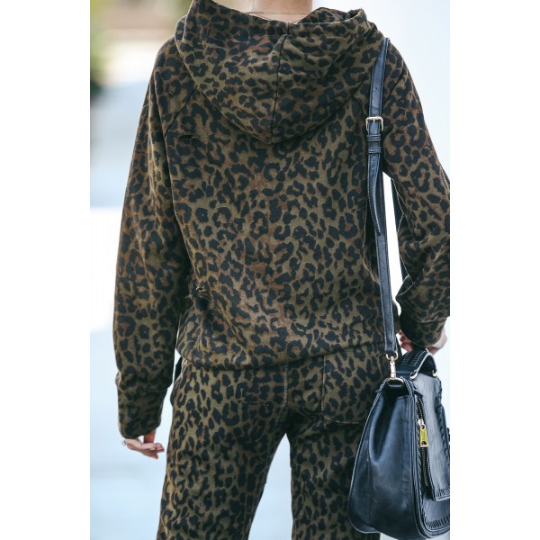 Green Leopard Cut Out Distressed Hooded Sports Wear