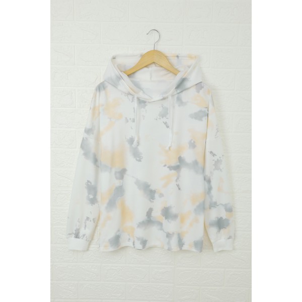 White Tie Dye Casual Hooded Top & Drawstring Pants Set