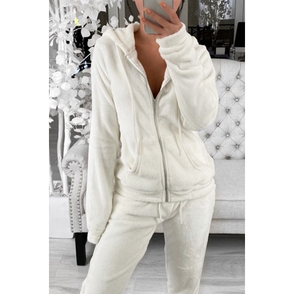 White Fleece Hoodie and Pants Sportswear