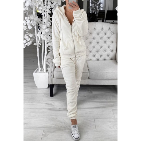 White Fleece Hoodie and Pants Sportswear