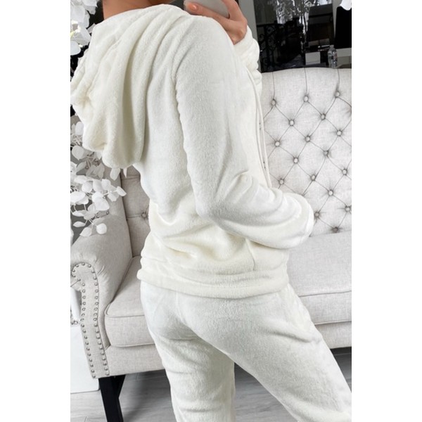 White Fleece Hoodie and Pants Sportswear