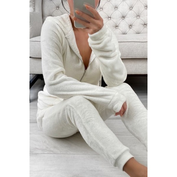 White Fleece Hoodie and Pants Sportswear