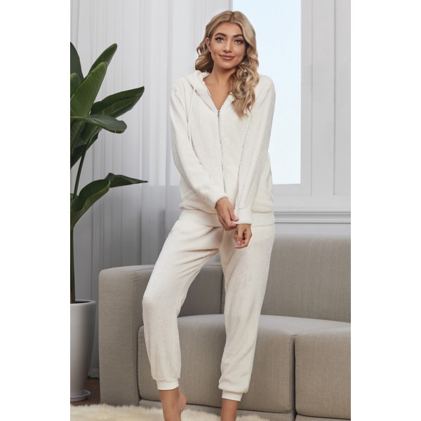 White Fleece Hoodie and Pants Sportswear