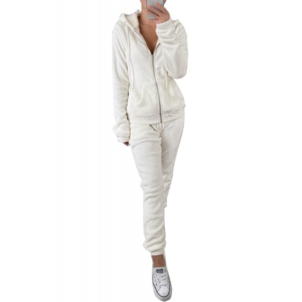 White Fleece Hoodie and Pants Sportswear