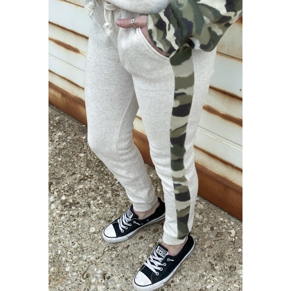 Camo Accent Beige Hoodie Joggers Set