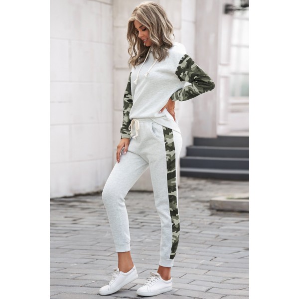 Camo Accent Beige Hoodie Joggers Set