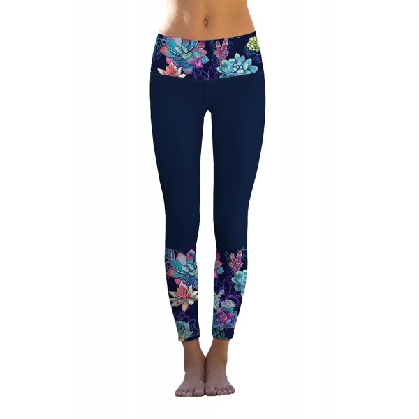 Navy Floral Printed Details Leggings Yoga Pants