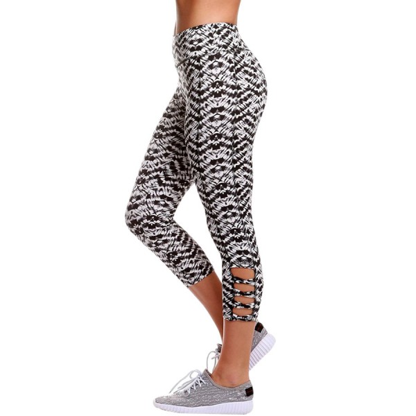 Light Monochrome Print Crisscross Detail Leggings