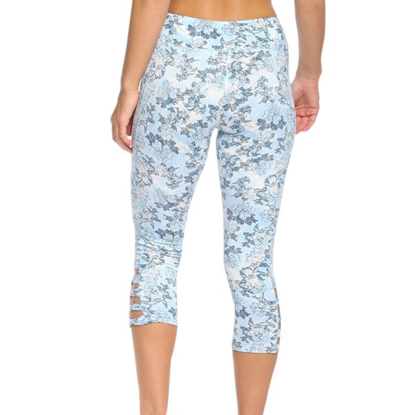 Light Blue Print Crisscross Detail Leggings