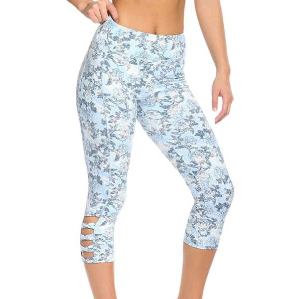 Light Blue Print Crisscross Detail Leggings