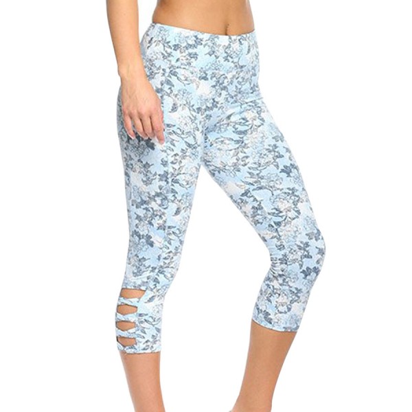 Light Blue Print Crisscross Detail Leggings