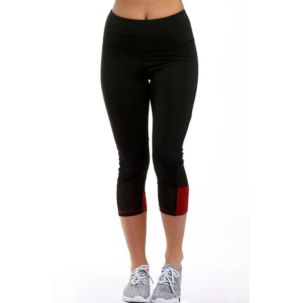 Red Patch Mesh Accent Black Active Capri Leggings