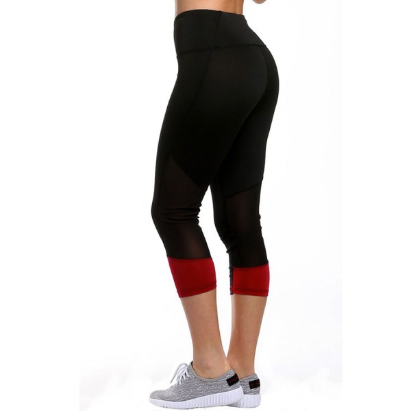 Red Patch Mesh Accent Black Active Capri Leggings