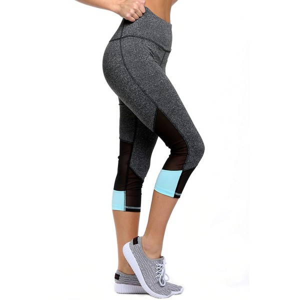 Blue Patch Mesh Accent Charcoal Active Capri Leggings