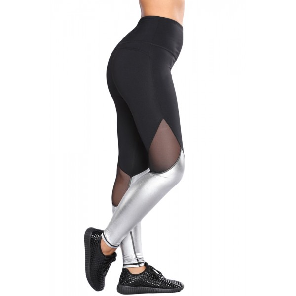 Silver Metallic Bottom Detail Active Stretch Leggings