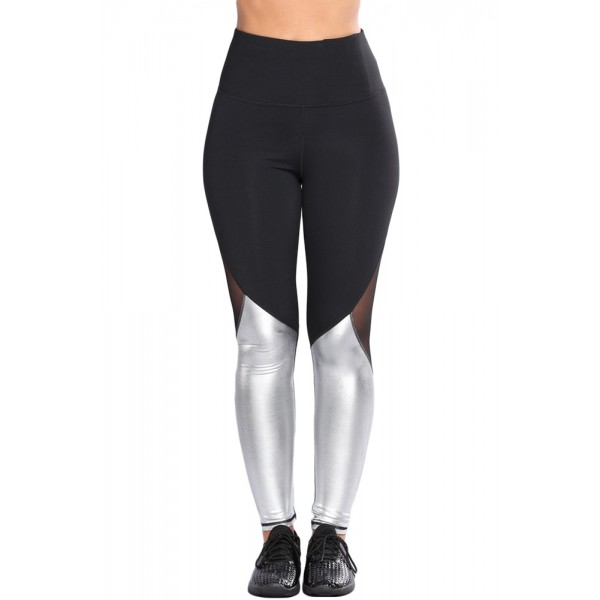 Silver Metallic Bottom Detail Active Stretch Leggings