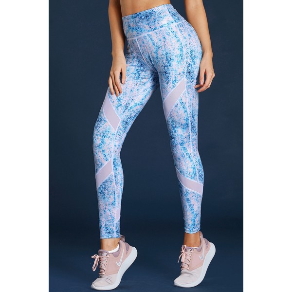 Blue Scrawl Print Women High Waist Sport Leggings