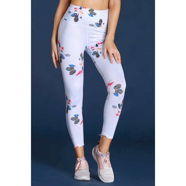 Discrete Print High Waist Sport Leggings in White