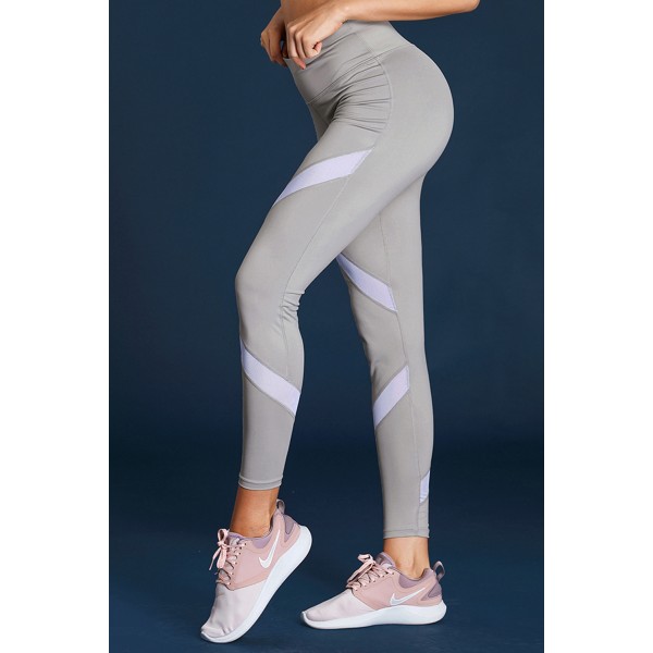 Gray High Waist Sport Yoga Pants with Colorblock