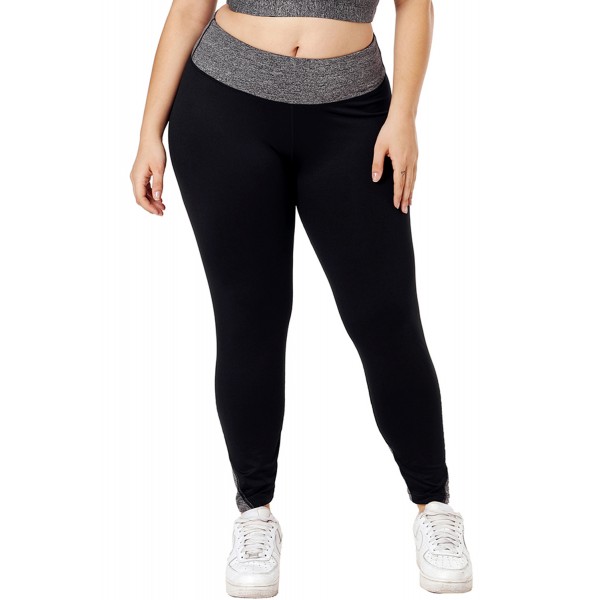 Black Heathered Splice Plus Size Yoga Pa...