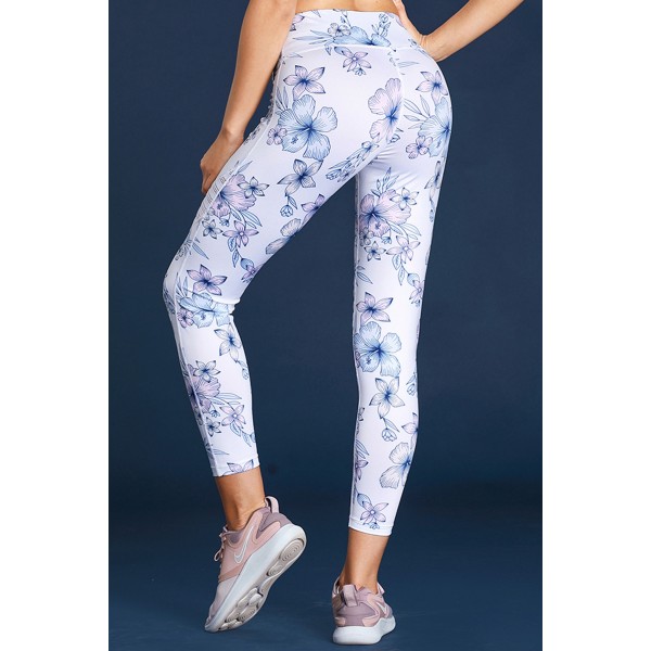 White Cutout Insert Floral Yoga Leggings