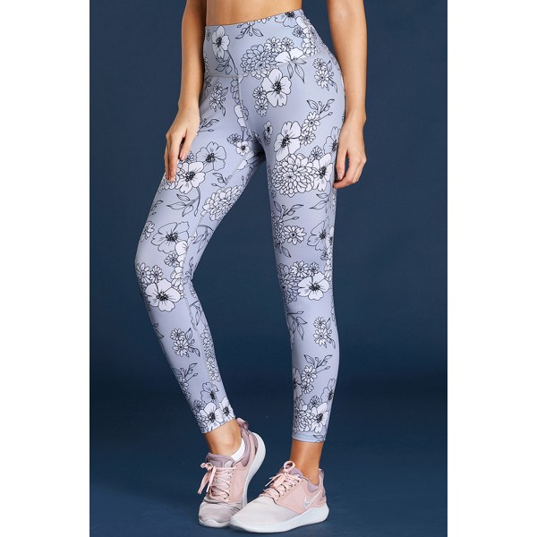 Gray Floral Print Allover High Waist Leggings