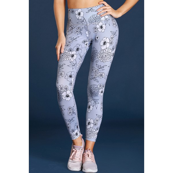 Gray Floral Print Allover High Waist Leggings