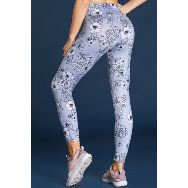 Gray Floral Print Allover High Waist Leggings