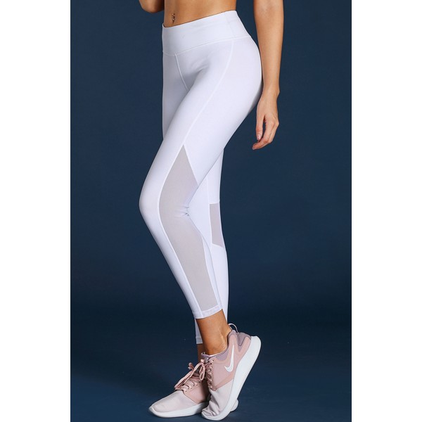 White High-Rise Mesh Patchwork Gym Sport Yoga Leggings