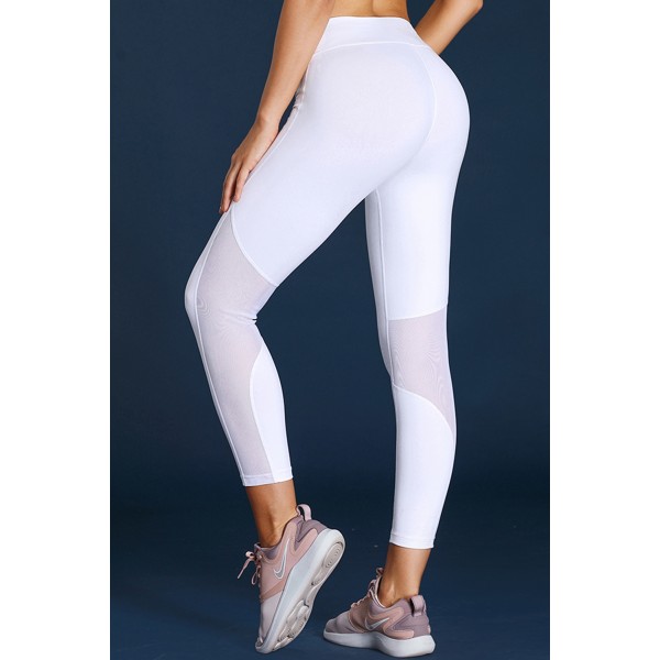 White High-Rise Mesh Patchwork Gym Sport Yoga Leggings