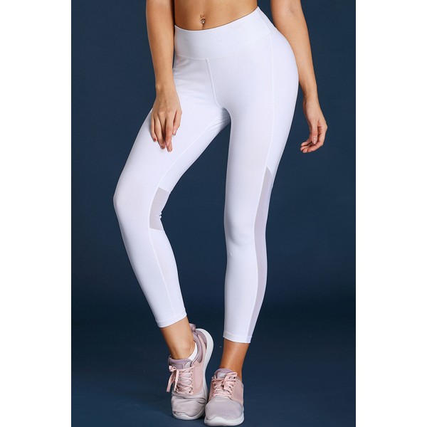 White High-Rise Mesh Patchwork Gym Sport Yoga Leggings