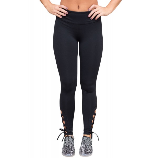 Black Lace Up Detail Stretch Work Out Le...