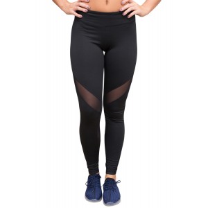 Black Mesh Insert Patchwork Sports Leggi...