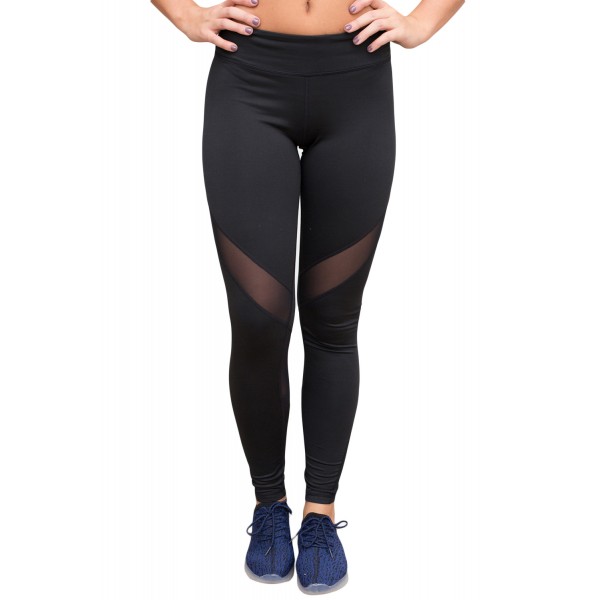 Black Mesh Insert Patchwork Sports Leggings