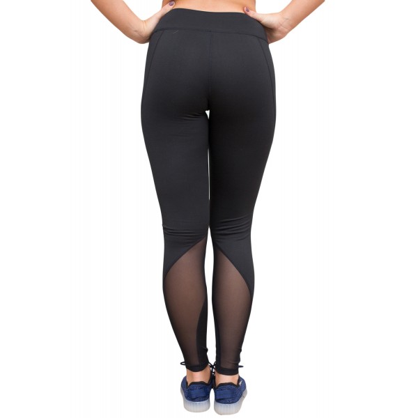 Black Mesh Insert Patchwork Sports Leggings